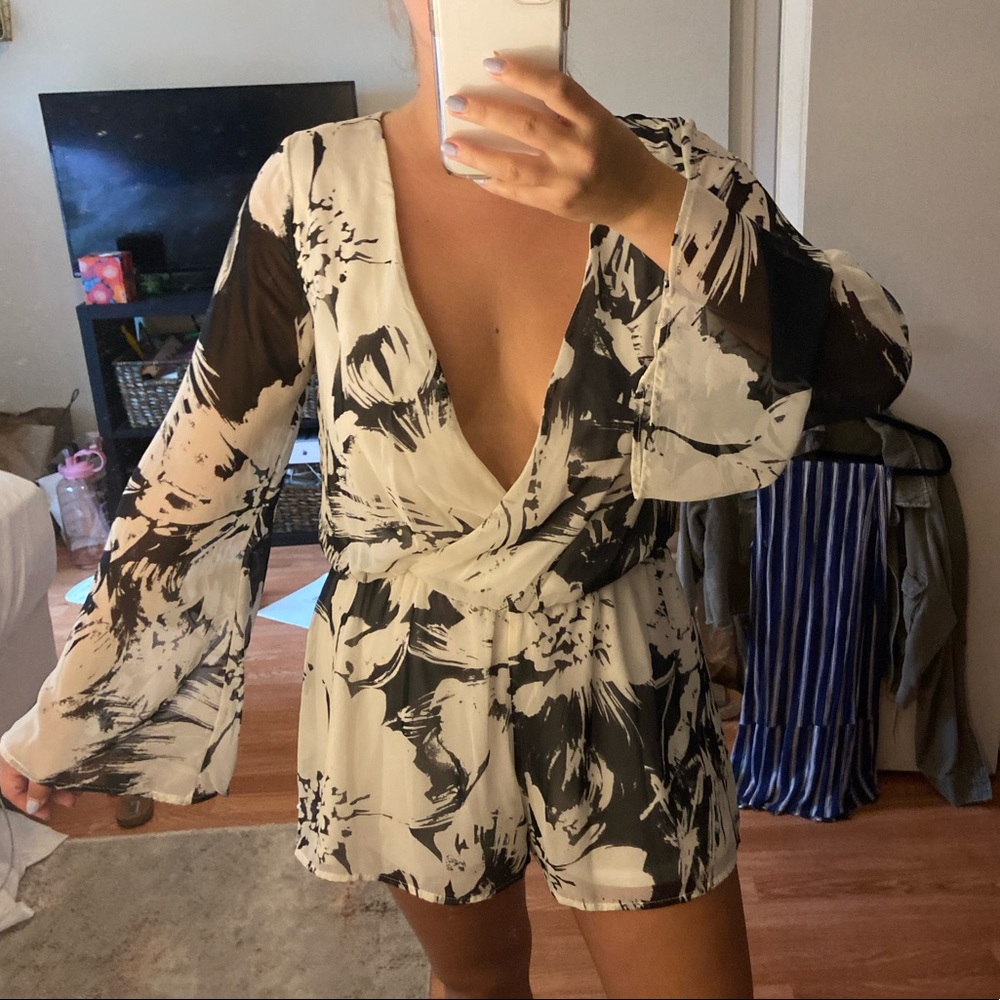 Black and white Floral Romper